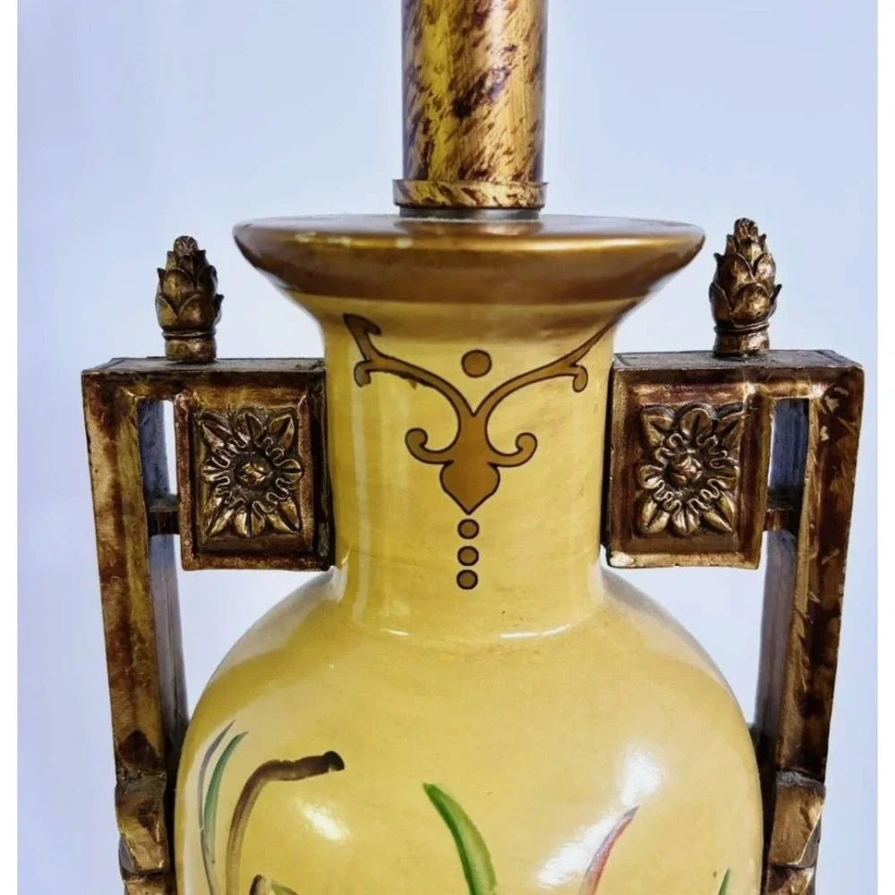 Vintage Berman Hand painted Lamp Yellow Gold Floral Design 25.5